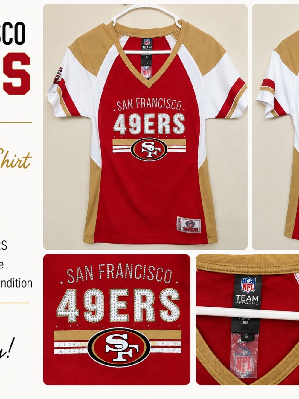San Francisco 49ers Youth V-Neck Football Tee - Red/Gold